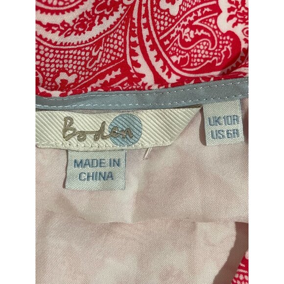 Boden US 6R Red & White Paisley Long Sleeve Dress 100% Viscose Shell - Picture 8 of 16